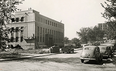 The first WARF building nearing completion in February 1948