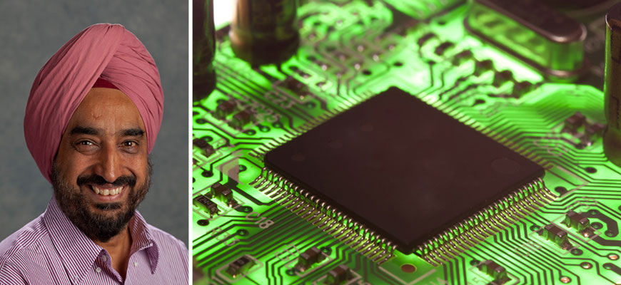 Guri Sohi headshot next to a closeup of a computer chip